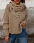 Women's Wrap-Style Cowl Collar Knit Sweater Casual Pullover