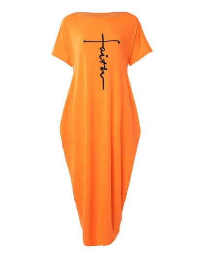 Letter Print Short Sleeve Maxi Dress