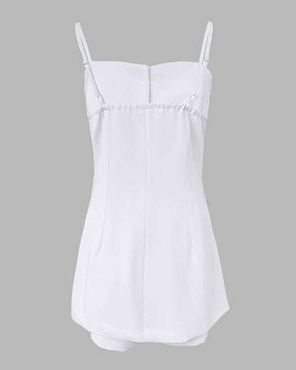 Bandeau Spaghetti Strap Golden-Button Back Shirred Top with Casual Shorts Set