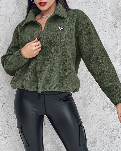 Stand Collar Zipper Design Casual Sweatshirt