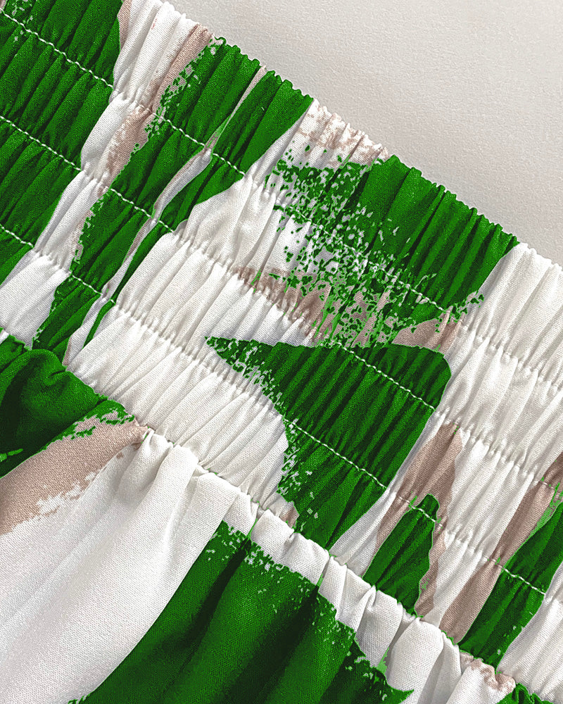 2 Pieces Outfit Wrap Plunge V Neck Crop Blouse and Casual Floral Print Wide Leg Pants Set