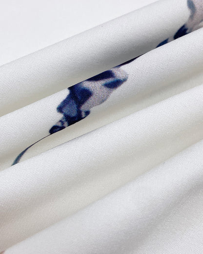 Floral Print Deep V-Neck Lantern Sleeve Casual Contrast Lace Tied Detail Blouse