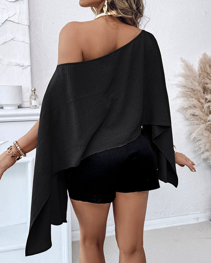 Solid Color Off Shoulder Split Sleeve Versatile Crop Blouse with Elastic Hem Bandeau Top