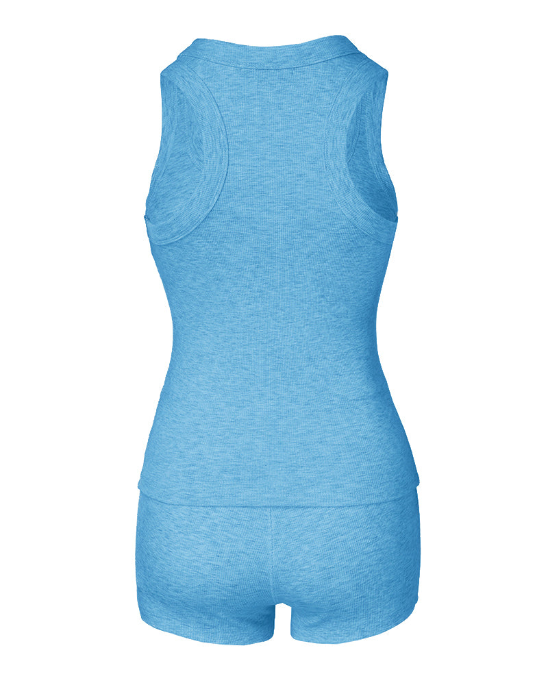 2PCS Micro-Ribbed U-Neck Tank Top & Boxer Set Cozy Loungewear
