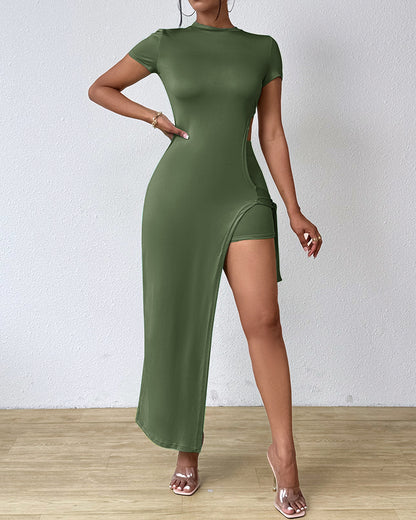 Tied Detail Slit Asymmetrical Top & Shorts Set