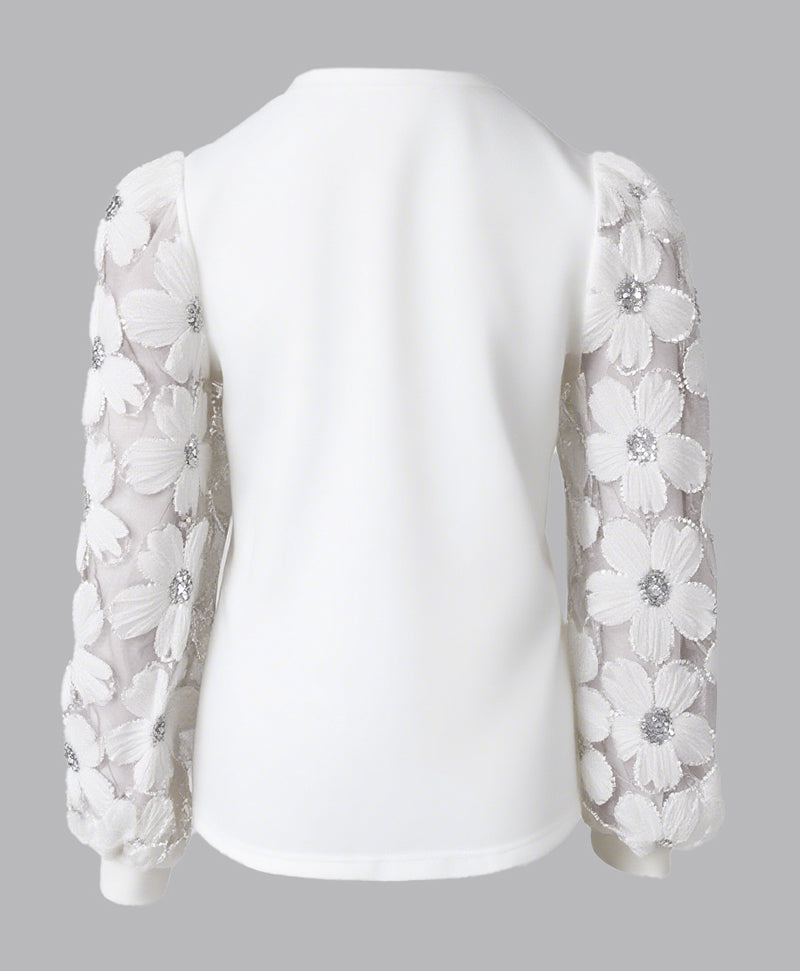 Lace Floral Open Front Long Sleeve Casual Button T-shirt