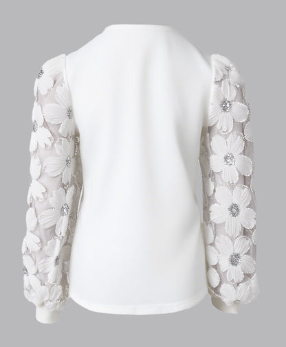 Lace Floral Open Front Long Sleeve Casual Button T-shirt