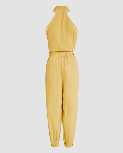 2 Pieces Outfits Sleeveless High Neck Cargo Pockets Design Top And Casual Cuffed Long Pants Set