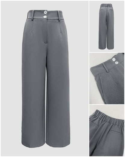 High Waist Zipper Fly Elastic Back Waist Trousers Casual Wide Leg Pants
