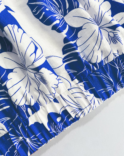 2 Pieces Outfit 3D Flower Decor Asymmetrical Neck Spaghetti Strap Top and Casual Floral Print Wide Leg Pants Set