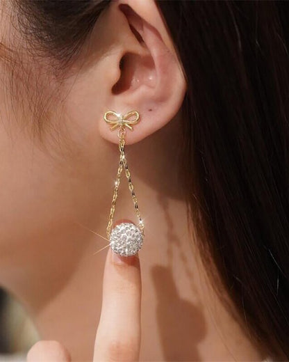 1Pair Bowknot Ball Pattern Rhinestone Drop Earrings