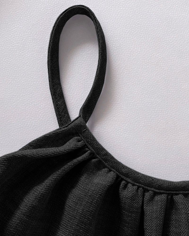 Womens Spaghetti Strap Drawstring Tied Waist Jumpsuit Casual Overalls