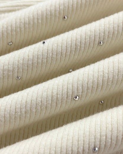 V-Neck Twisted Rhinestone Decor Top Slim Fit Pullover Ribbed Blouse