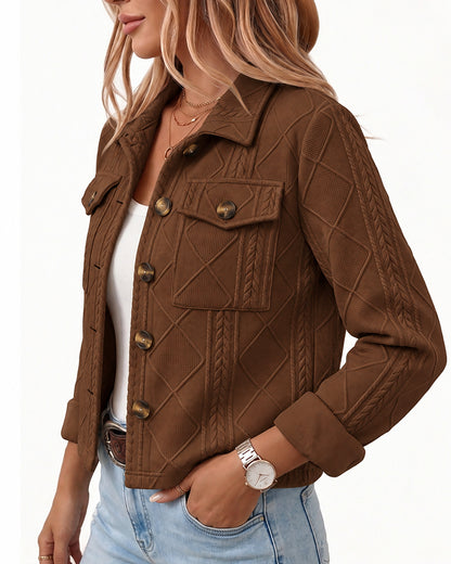 Women's Argyle Embossed Lapel Single Breasted Crop Coat