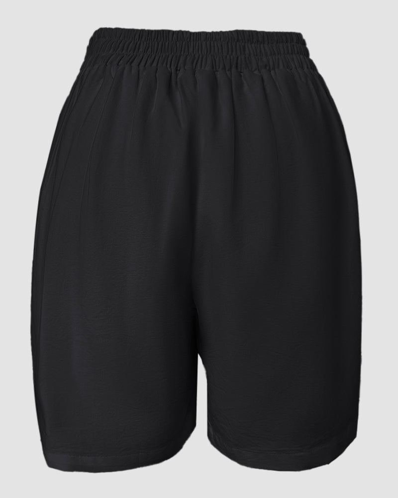 2 Pieces Outfit V Neck Button Front Flap Detail Vest Top and Casual Pockets Design Zipper Fly Elastic Back Waist Shorts Set