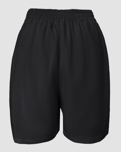 2 Pieces Outfit V Neck Button Front Flap Detail Vest Top and Casual Pockets Design Zipper Fly Elastic Back Waist Shorts Set