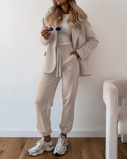 Shawl Collar Long Sleeve Blazer and Drawstring Pants Set