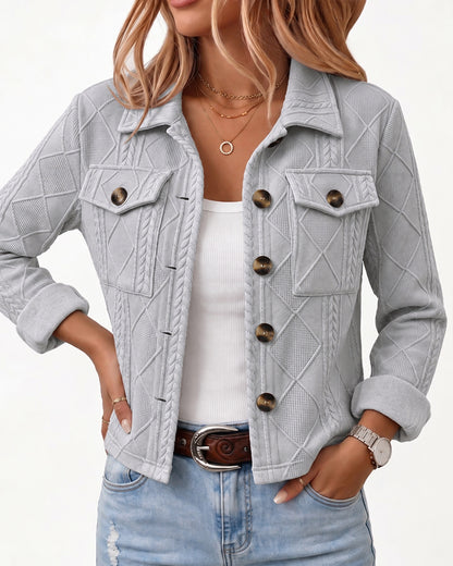 Women's Argyle Embossed Lapel Single Breasted Crop Coat