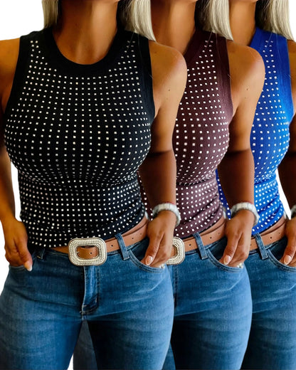 3 Pack Women's Rhinestone Sleeveless Ribbed Fitted Tank Tops