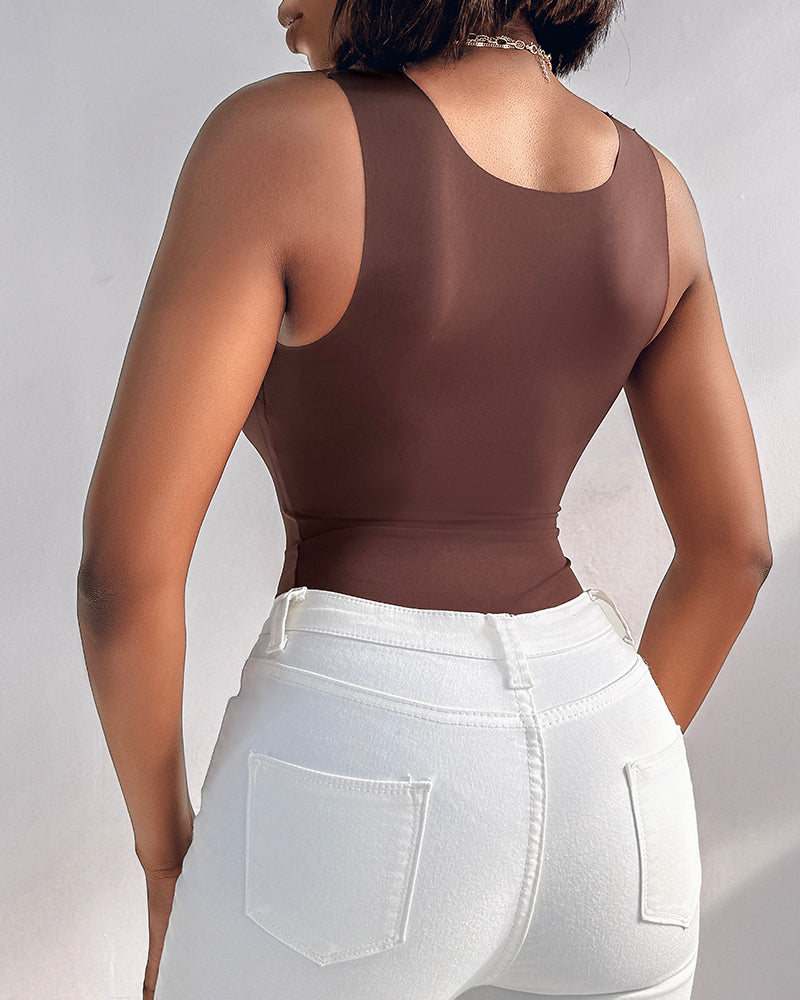 Chicme Contourx U Neck Shapewear Built In Bra Sleeveless High Strechy Slim Fit Tank Bodysuits