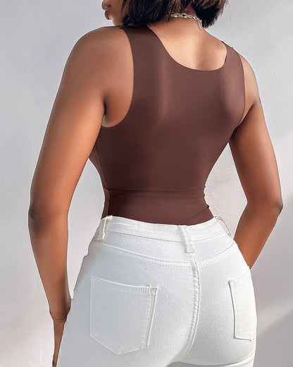 Chicme Contourx U Neck Shapewear Built In Bra Sleeveless High Strechy Slim Fit Tank Bodysuits