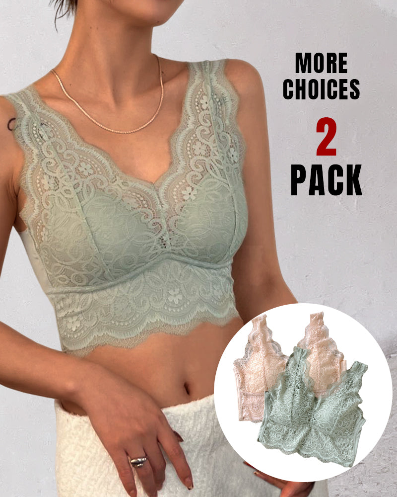 2-Pack Lace Scallop Trim Lace Bralette V-Neck Camisoles