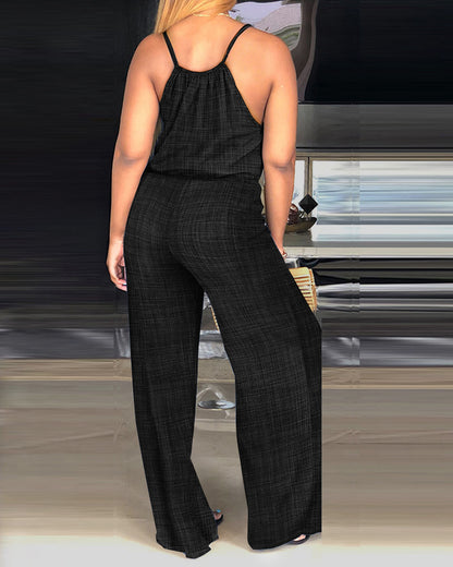 Womens Spaghetti Strap Drawstring Tied Waist Jumpsuit Casual Overalls