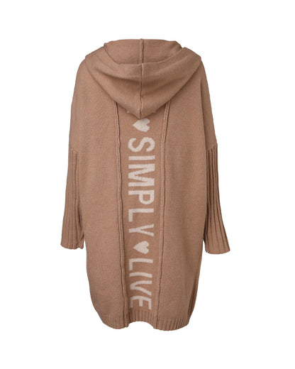 Letter Heart Pattern Long Cardigans Knitted Open Front Oversized Hooded Outerwear Sweater Coat