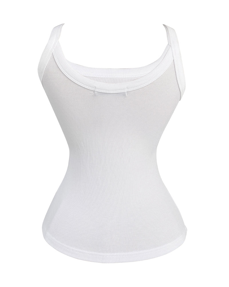 Scoop Neck Spaghetti Strap Ribbed Top Casual Sleeveless Slim Fit Tank