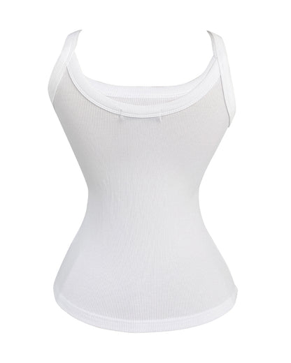 Scoop Neck Spaghetti Strap Ribbed Top Casual Sleeveless Slim Fit Tank