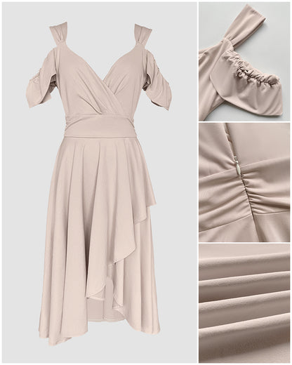 Cutout Ruched Ruffle Hem Asymmetrical Party Dress