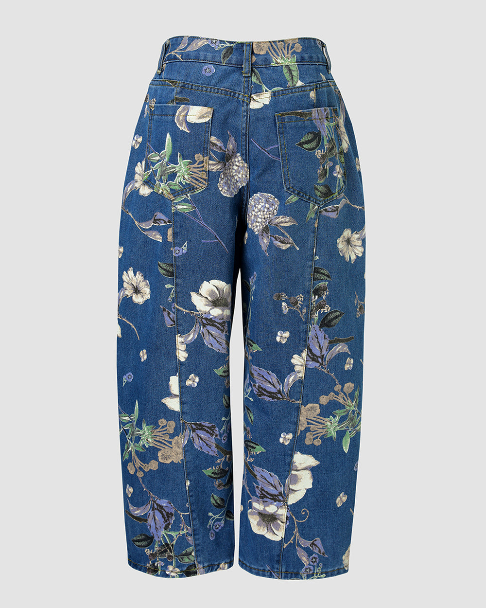 Damen-Jeans mit Vintage-Blumenmuster, Baggy-Jeans, lässige, hoch taillierte, verkürzte Barrel-Jeans