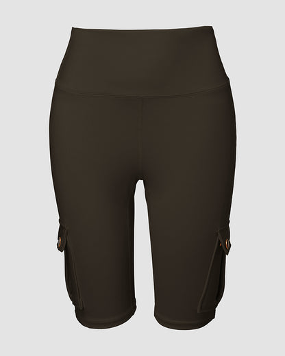 Tummy Control Butt Lifting Active Shorts High Waist Flap Pocket Workout Bermuda Cargo Running Shorts