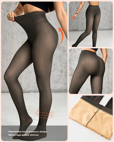 Women's Fleece Lined Tights Fake Translucent Warm Pantyhose High Waist Elastic Thermal Winter Stockings