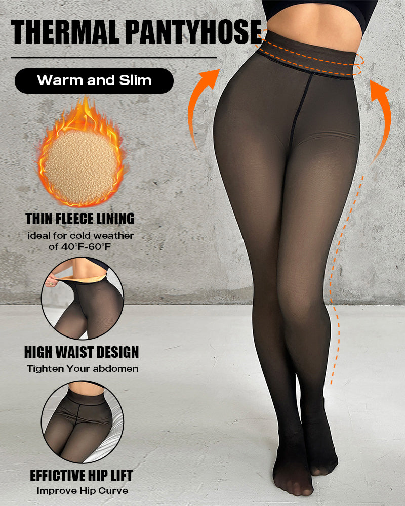 Women's Fleece Lined Tights Fake Translucent Warm Pantyhose High Waist Elastic Thermal Winter Stockings