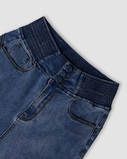 ChicMe CurveEase Back Shirred Button Front High Waist Jeans Skinny Flared Denim Jeggings