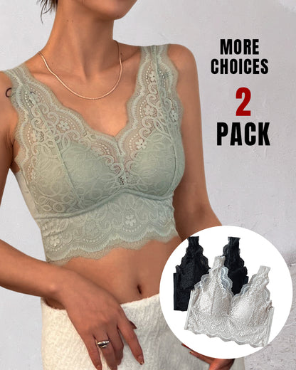2-Pack Lace Scallop Trim Lace Bralette V-Neck Camisoles