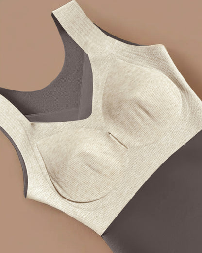 Sheer Mesh Spliced V Neck Sleeveless Built In Bra Tank Casual Warm Fleece Lined Slim Fit Top