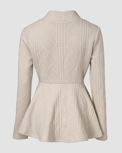 Shawl Collar Cable Textured Single Breasted Ruffle Hem Coat