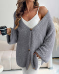 V-Neck Single Breasted Fuzzy Cardigan Casual Minimalist Sweater Coat