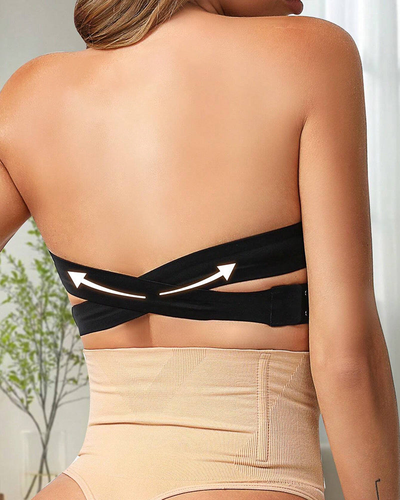 Bandeau Strapless Bralette Seamless Side Closure Criss Cross Bra Top