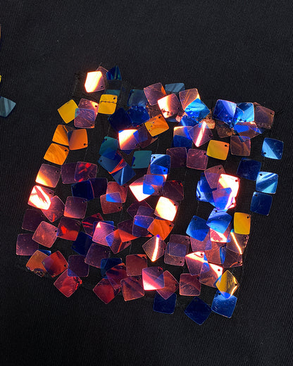 Contrast Sequin Long Sleeve Jacket Top Button Front Raw Hem Loose Fit Shacket