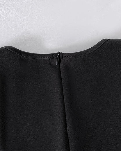 Sequin Bowknot Decor Contrast Sequin Paneled Square Neck Long Sleeve Jumpsuit Casual Cinched Waist Wide Leg Jumpsuit