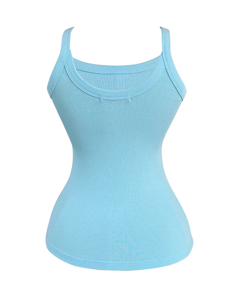 Scoop Neck Spaghetti Strap Ribbed Top Casual Sleeveless Slim Fit Tank