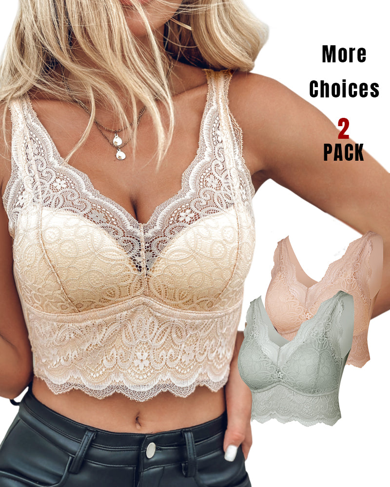 2-Pack Lace Scallop Trim Lace Bralette V-Neck Camisoles