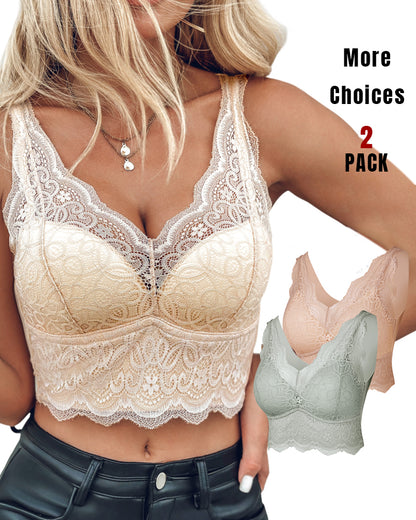 2-Pack Lace Scallop Trim Lace Bralette V-Neck Camisoles