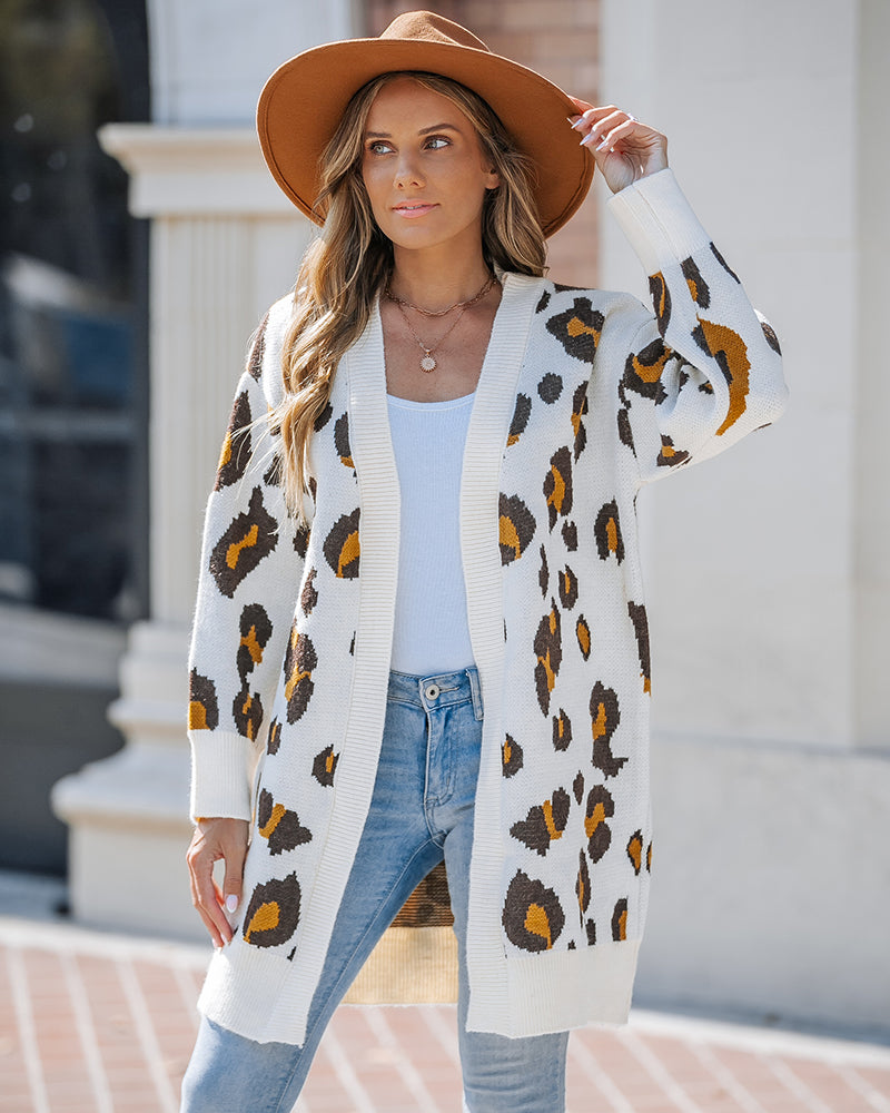 Leopard Pattern Longline Knit Cardigan Open Front Sweater 1 Leopard Pattern Longline Knit Cardigan Open Front Sweater