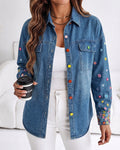 Veste en Jean brodée florale pour femmes, manteau en Jean boutonné coloré, veste délavée décontractée
