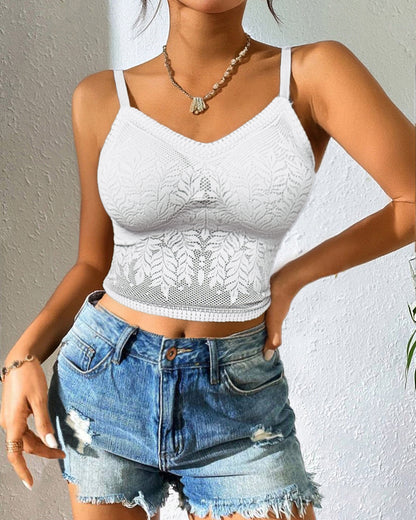 Lace V-Neck Adjustable Spaghetti Strap Bralette Camisoles Sexy Soft Crop Cami Top