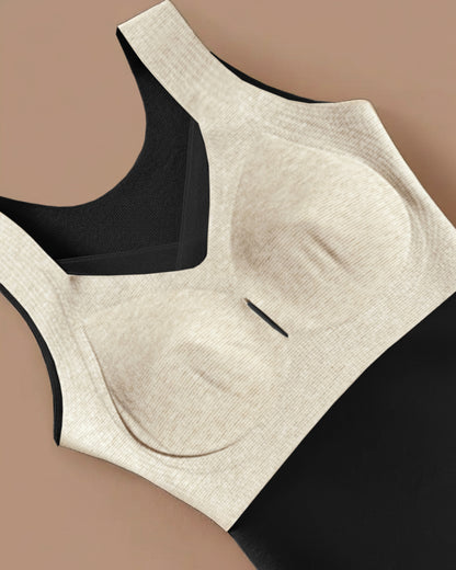 Sheer Mesh Spliced V Neck Sleeveless Built In Bra Tank Casual Warm Fleece Lined Slim Fit Top